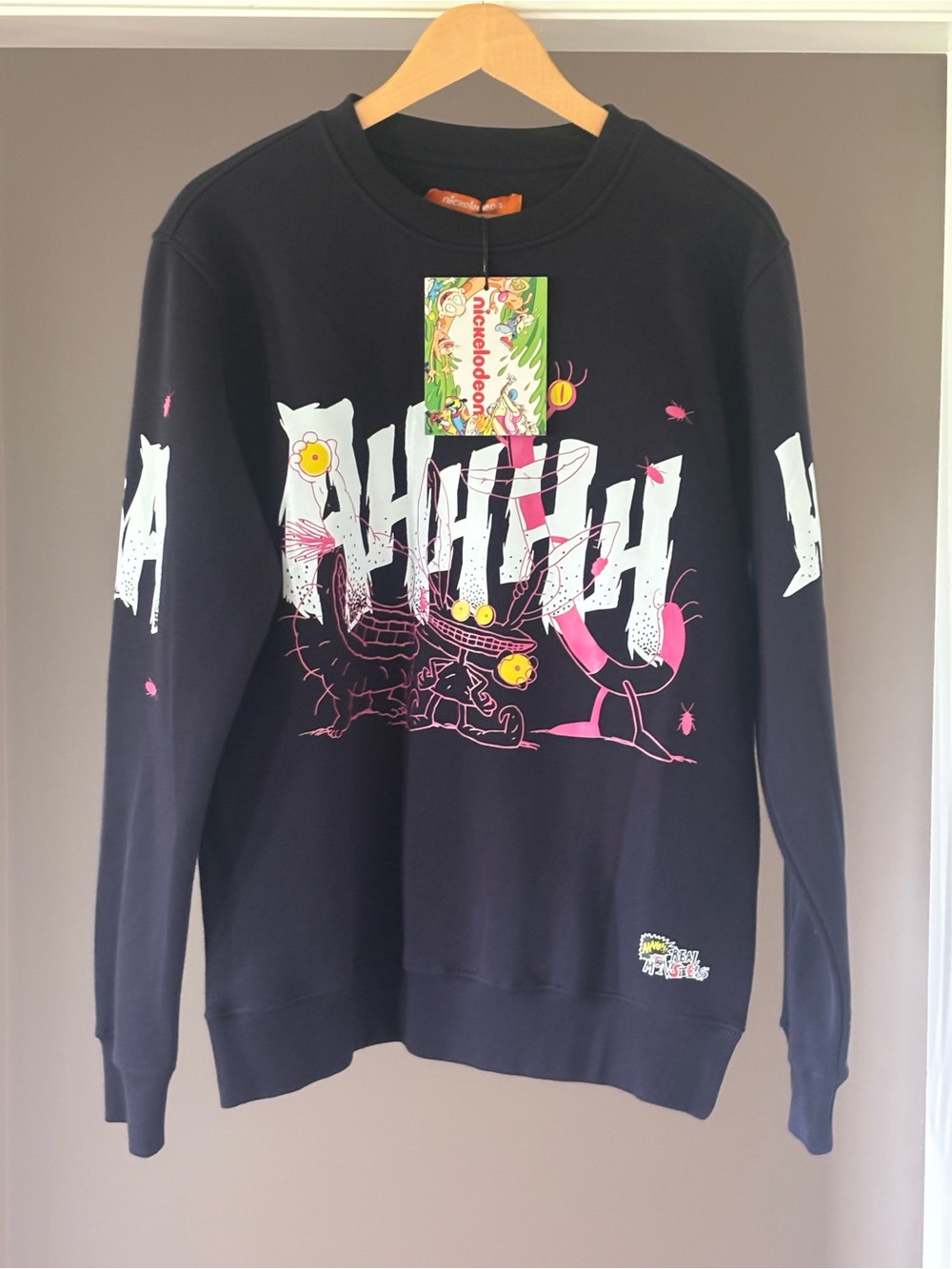 Nickelodeon Real Monsters Navy Crewneck with Pink & White Graphic Art